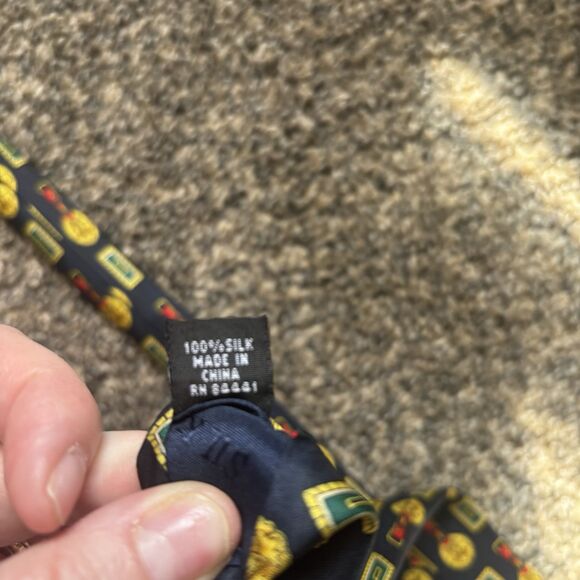 Marco Polo Italian Style Tie, Blue/yellow Badges. 60” Total - Picture 6 of 6